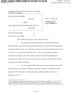 First page of Affidavit of Alec Ferretti
