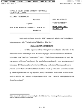 First page of RTR Memorandum of Law
